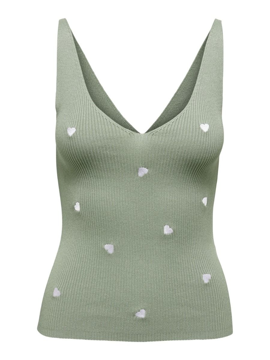 JDY - Top - JDY Nanna S/L Embroidery Top - Desert Sage/Heart