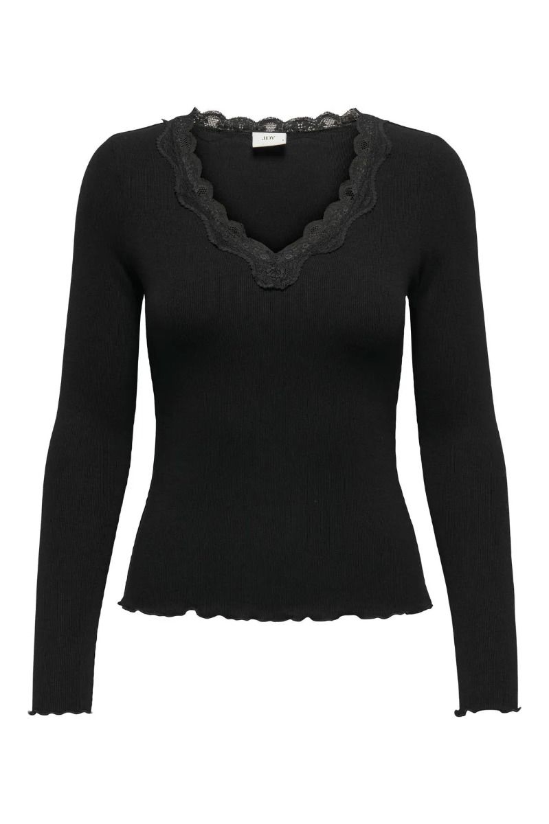 JDY - Bluse - Jdy Etoile L/S V-Neck Rib Top - Black