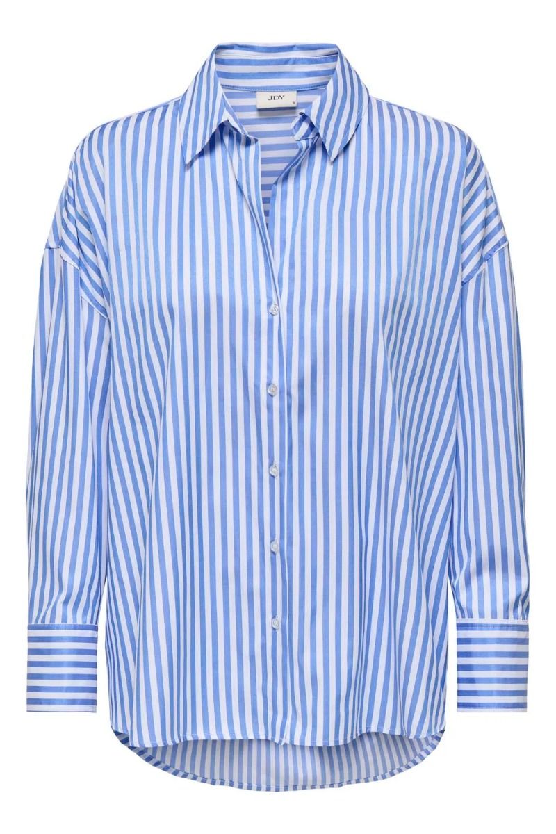 JDY - Skjorte - Jdy Vesper L/S Loose Striped Shirt - Cloud Dancer/Cornflower