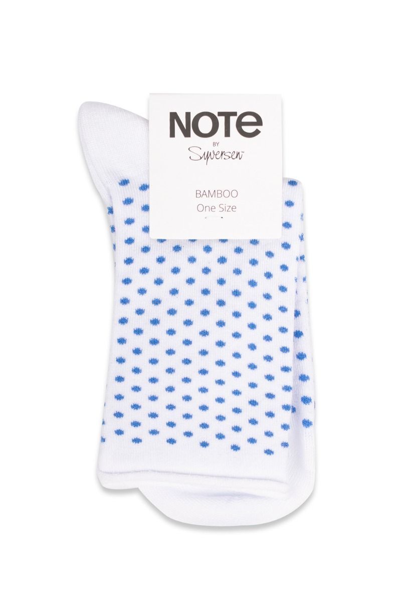 Oroblu - Strømper - Note Woman Bamboo Dots Roll Top - White/Blue Dots 