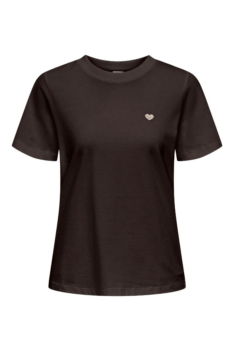 JDY - T-shirt - Pisa S/S Print Top - Chocolate Torte/Sandshell Heart