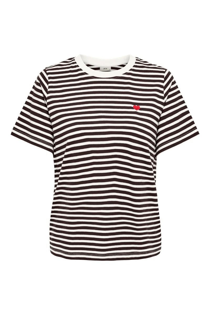 JDY - T-shirt - Pisa Life S/S Print Top - Cloud Dancer/New Stripe Chocolate Torte BS Heart