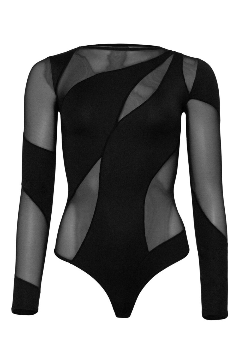 OW Collection - Bodystocking - Spiral Bodysuit - Black Caviar