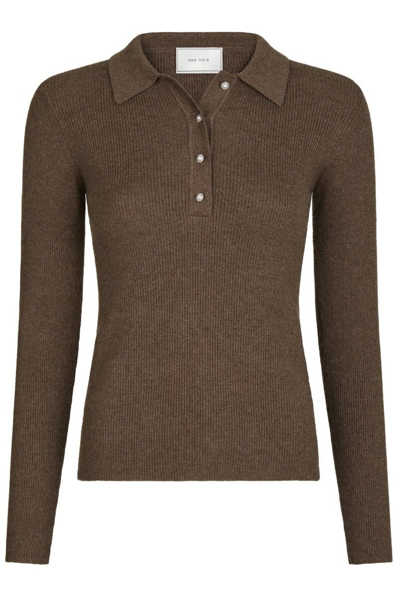 Neo Noir - Bluse - Panama Knit Blouse - Brown Melange 