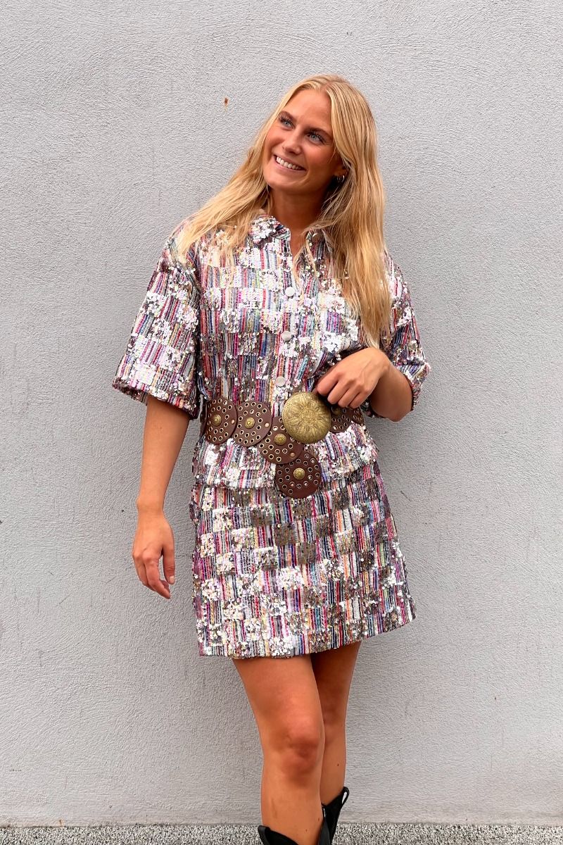 Pieces - Bluse - Naina 2/4 Short Sequins Shirt - Cloud Dancer 