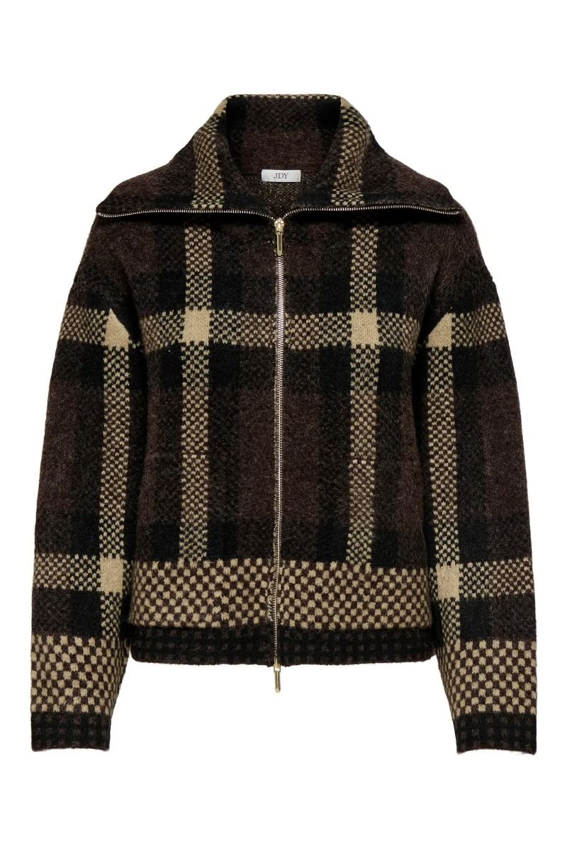 JDY - Cardigan - Phoenix L/S 2 Way Zip Jacq Cardigan - Chocolate Torte