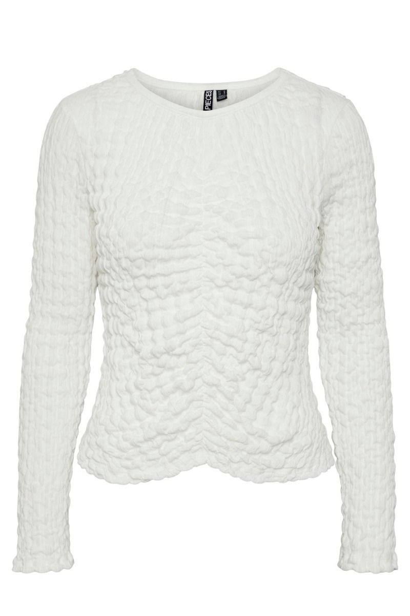 Pieces - Bluse - PC Alisa LS O-Neck Top - Bright White