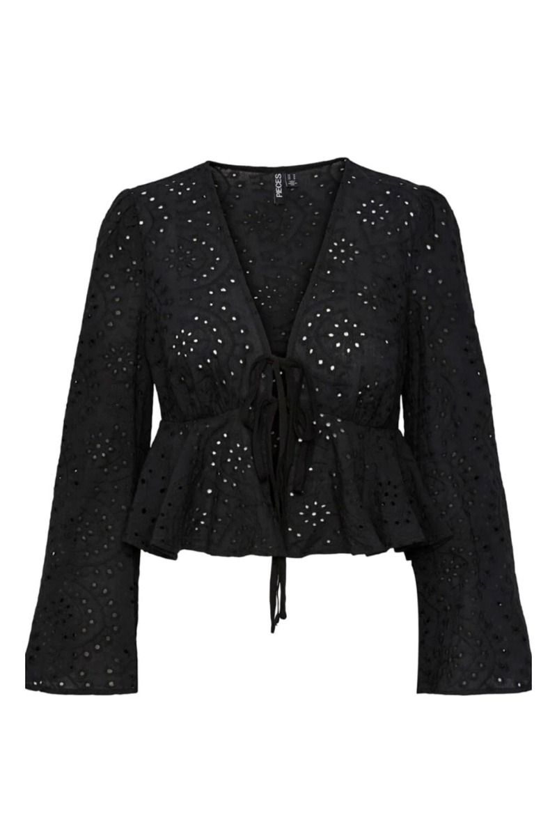 Pieces - Bluse - PC Janni LS Tie Top - Black