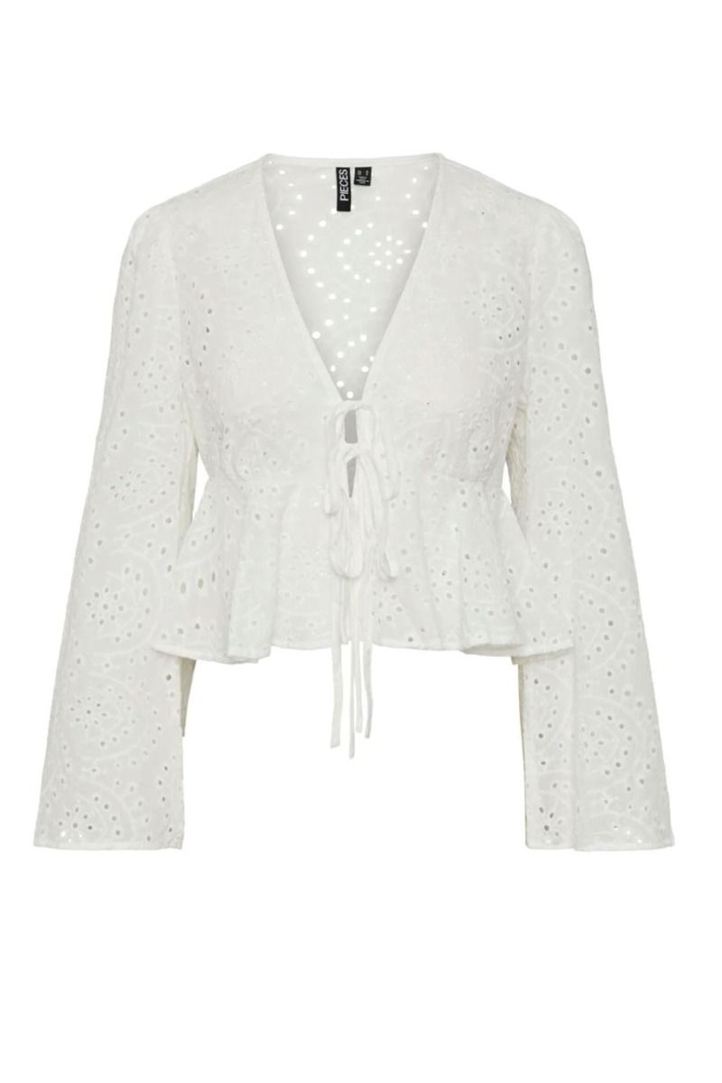 Pieces - Bluse - PC Janni LS Tie Top - Bright White