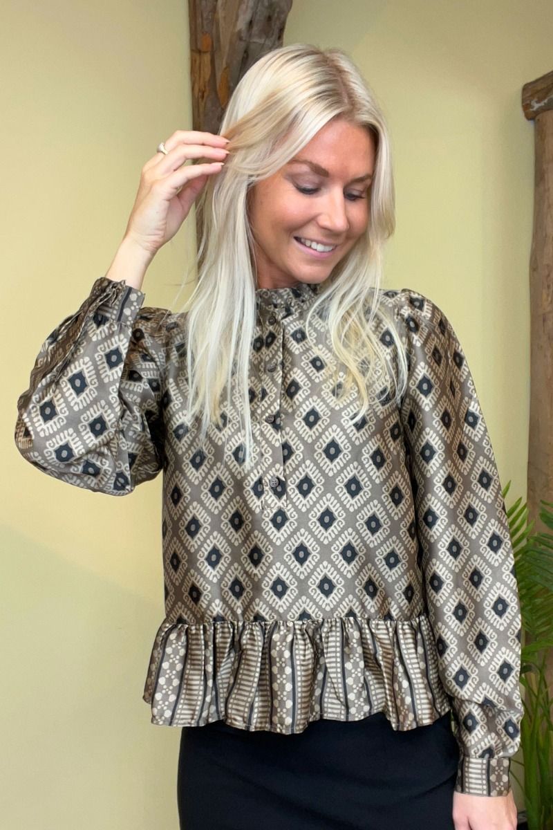 Pieces - Bluse - PC Melah LS Frill Top - Morel