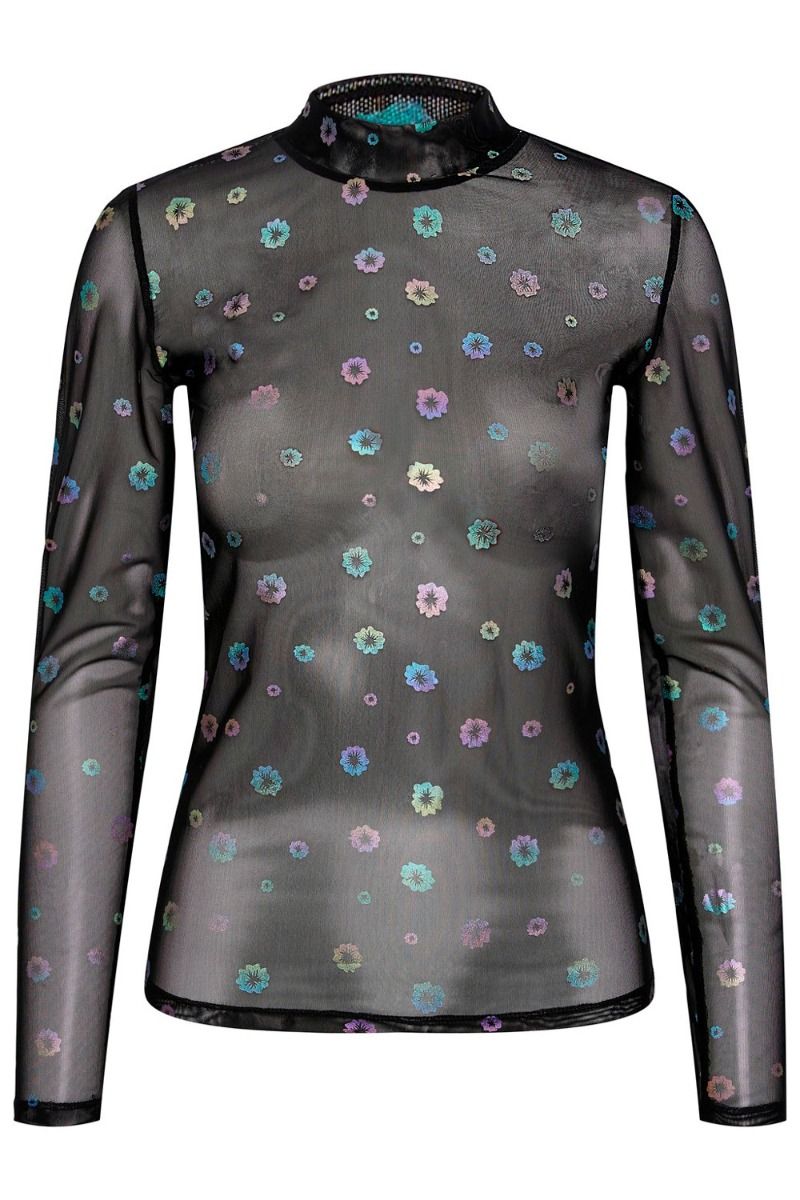 Pieces - Bluse - PC Naomi LS Mesh Top - Black Flower Foil