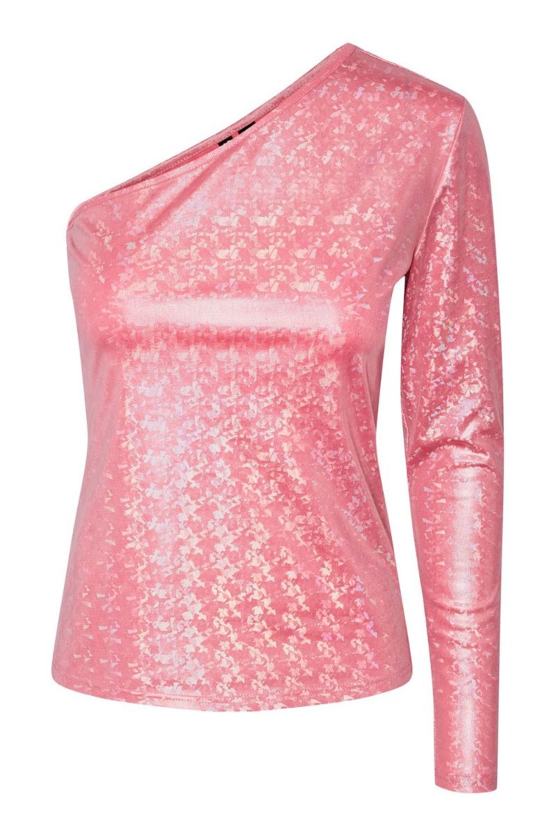 Pieces - Bluse - PC Shimmer LS One Shoulder - Begonia Pink
