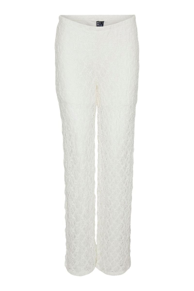 Pieces - Bukser - PC Naya HW Lace Pants D2D Jit - Cloud Dancer