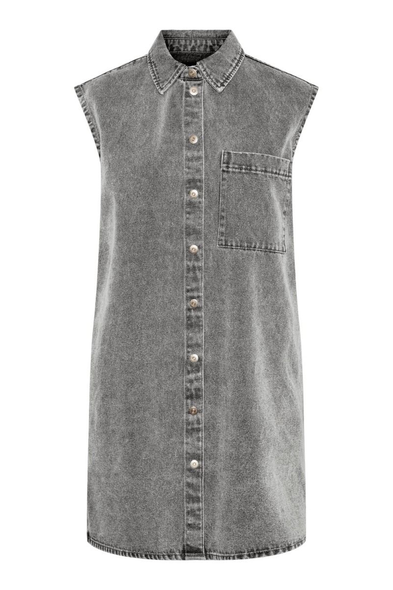 Pieces - Kjole - PC Abbi SL Denim Dress - Light Grey Melange