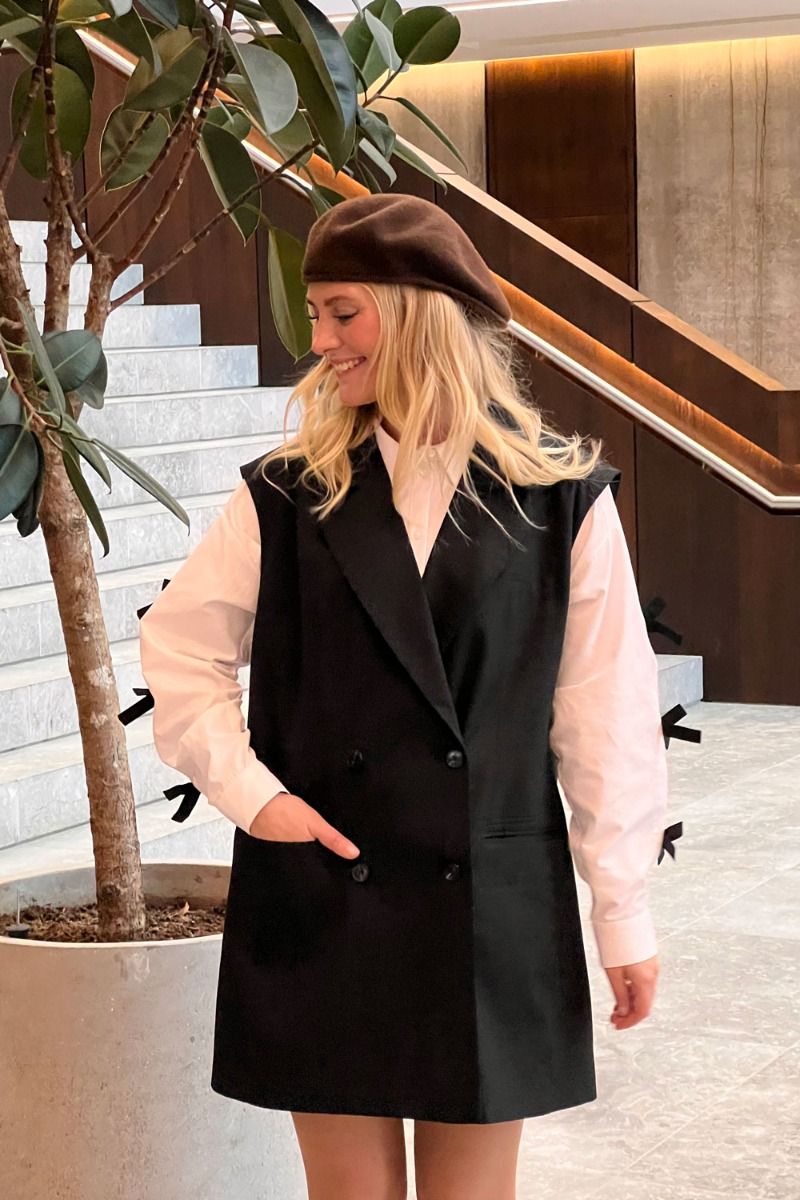 Pieces - Kjole - Pc Bow Sl Tailored Short Dress D2D Jit - Black