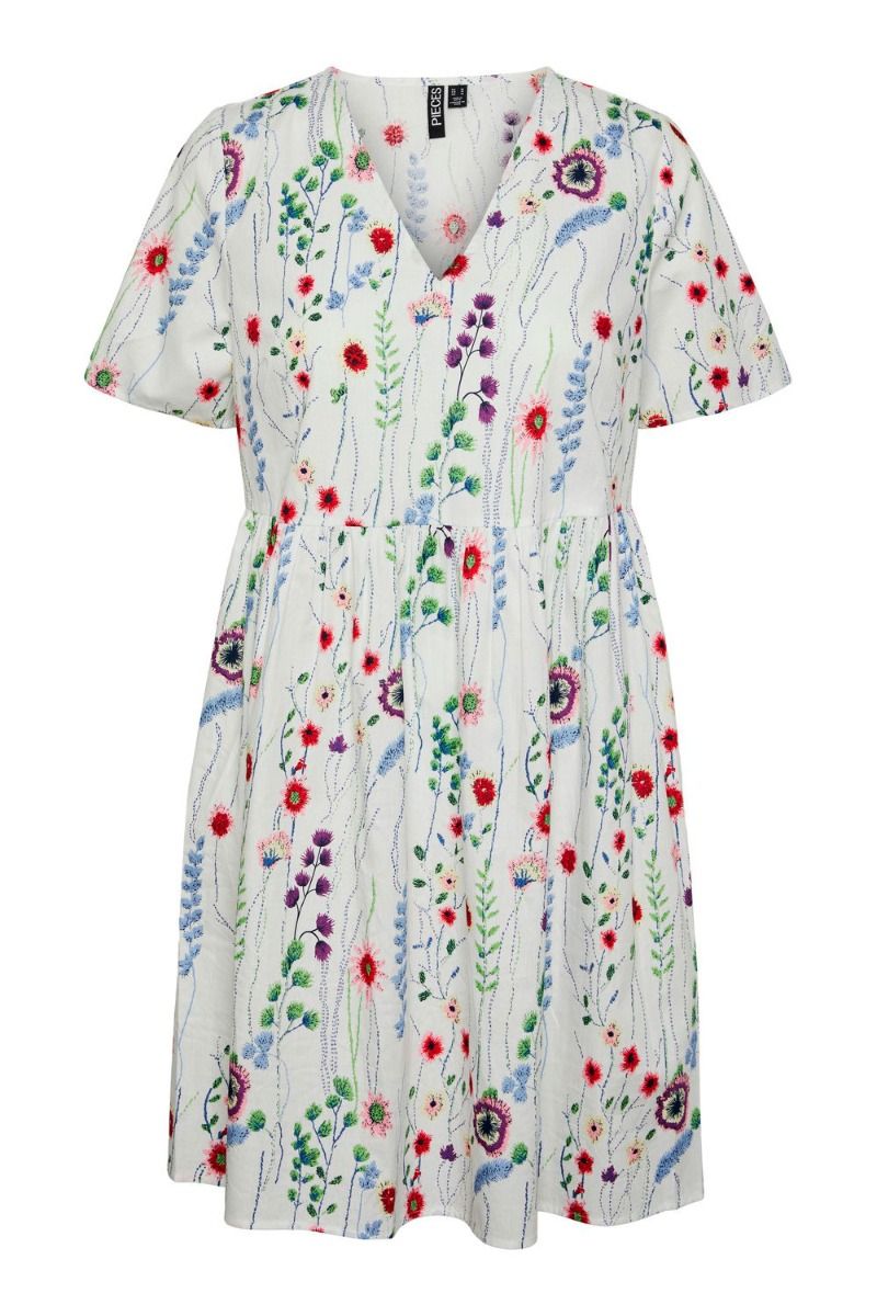 Pieces - Kjole - PC Jalisa SS V-Neck Dress - Bright White