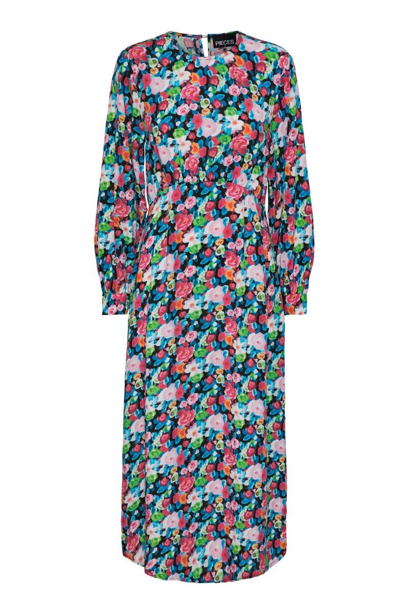 Pieces - Kjole - PC Juna LS O-Neck Midi Dress - Black