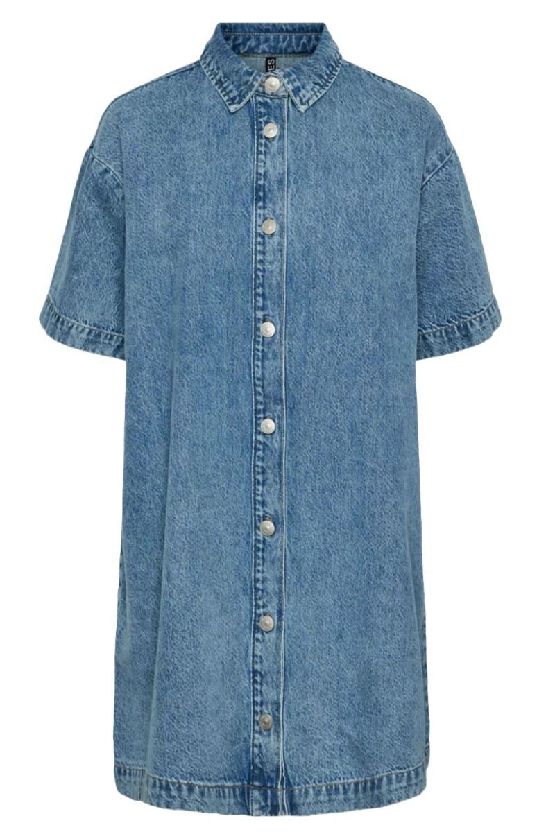 Pieces - Kjole - PC Kate SS A-Shape Denim Dress - Light Blue Denim