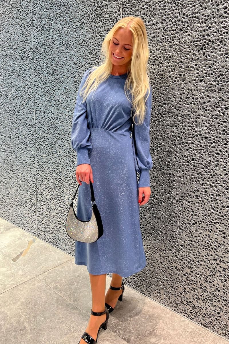 Pieces - Kjole - PC Otina Ls Midi - Dusty Blue Silver