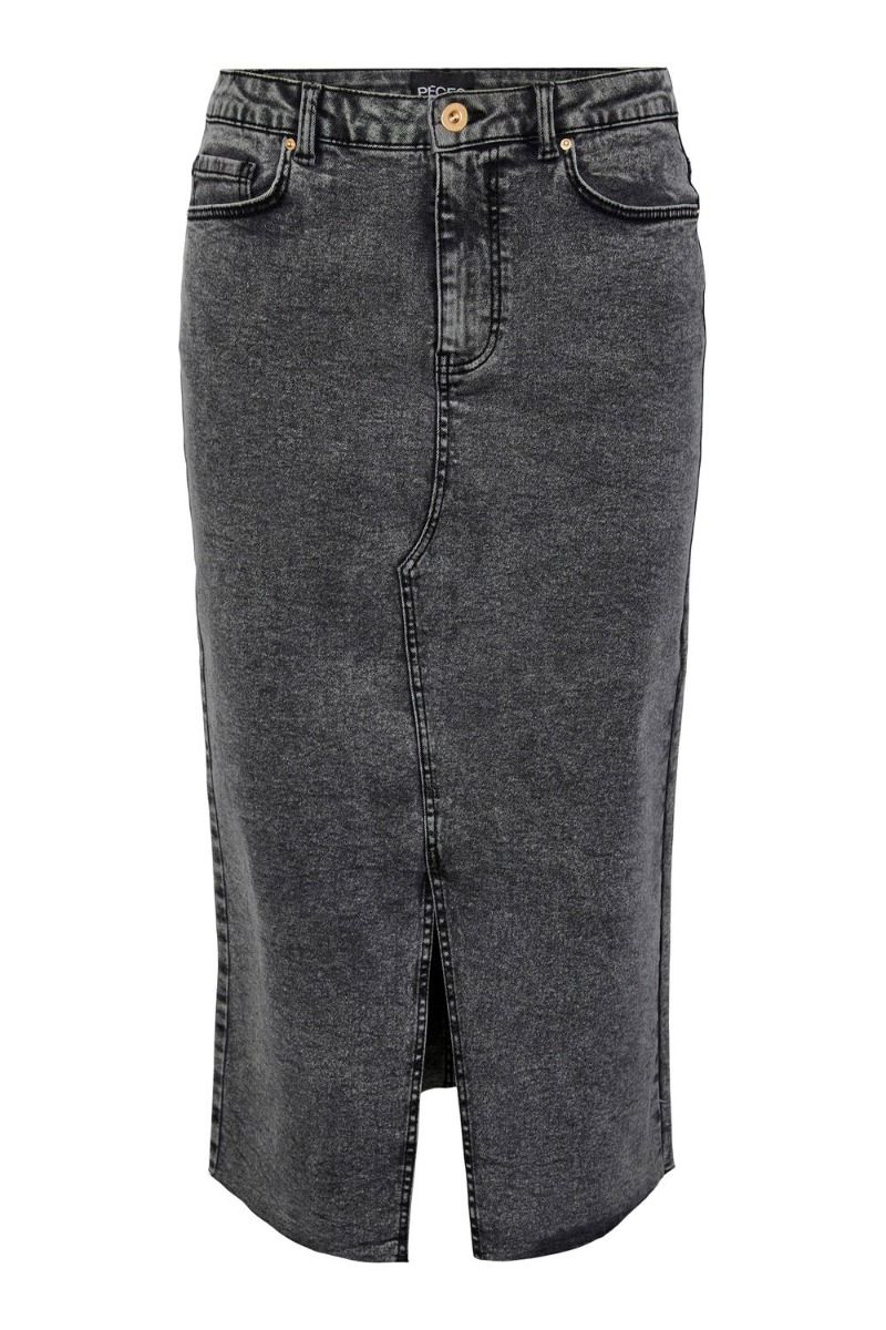 Pieces - Nederdel - PC Jessie HW Denim Midi Skirt - Grey Denim