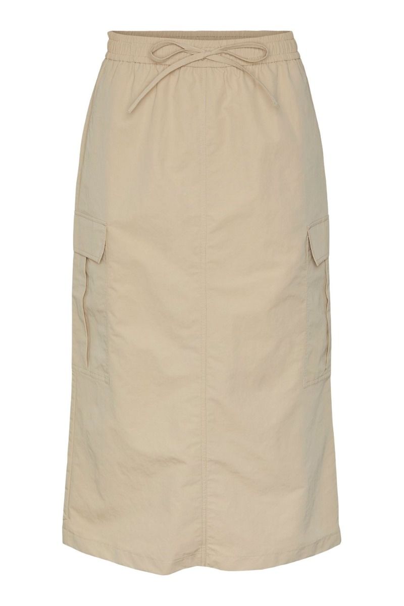 Pieces - Nederdel - PC Jill Cargo HW Midi Skirt - White Pepper