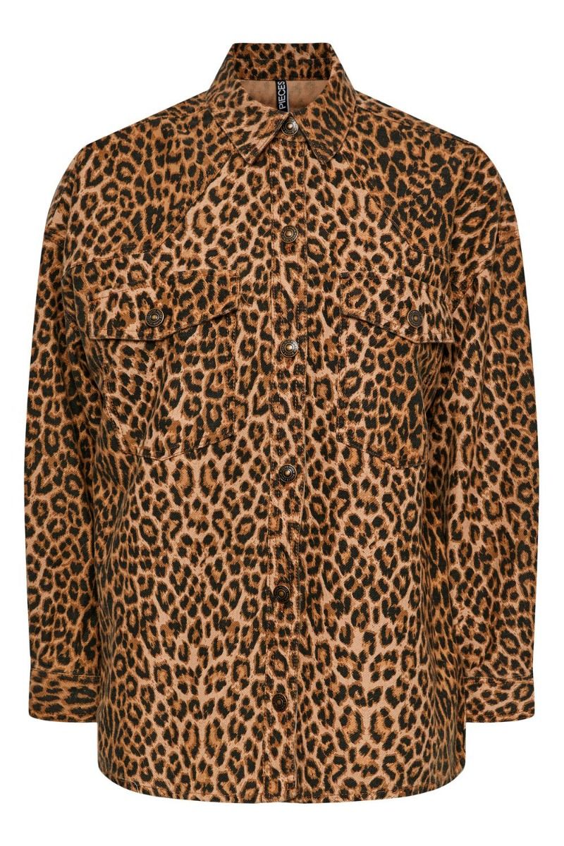 Pieces - Skjorte - PC Nursel LS Denim Shirt - Black/Leo