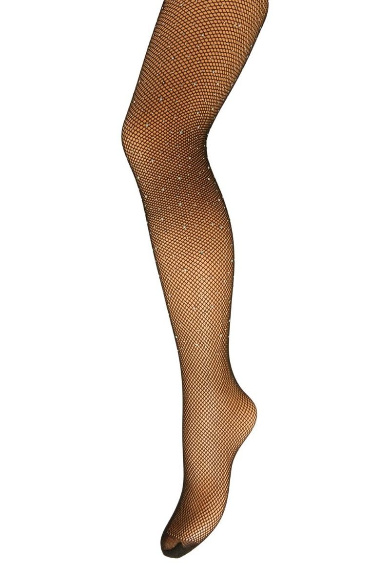 Pieces - Strømpebukser - PC Claire Fishnet Glitter Tights - Black Stones