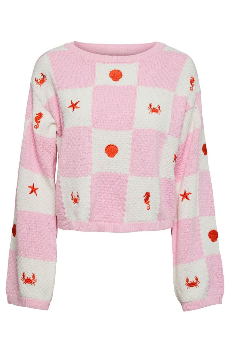 Pieces - Strik - PC Kua LS Cropped Boat Neck Knit - Pink Lady