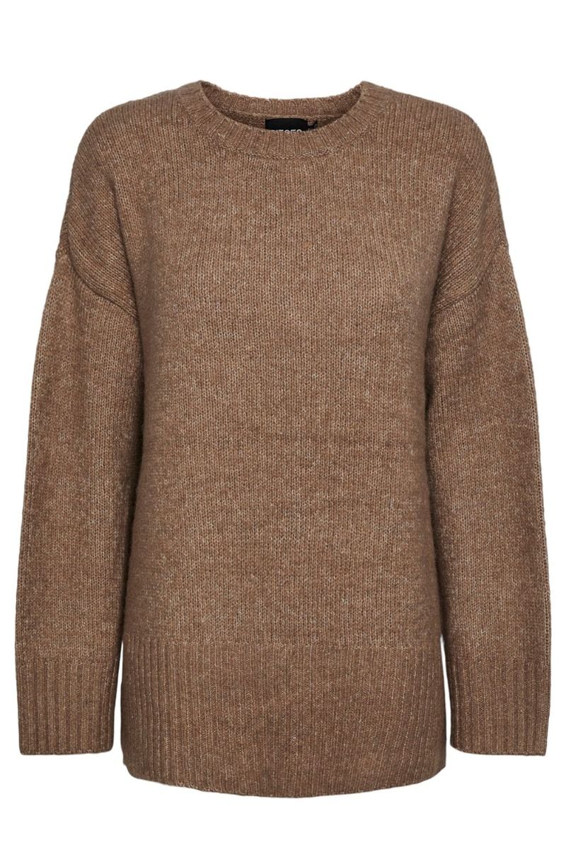 Pieces - Strik - PC Nancy LS Loose O-Neck Knit - Fossil