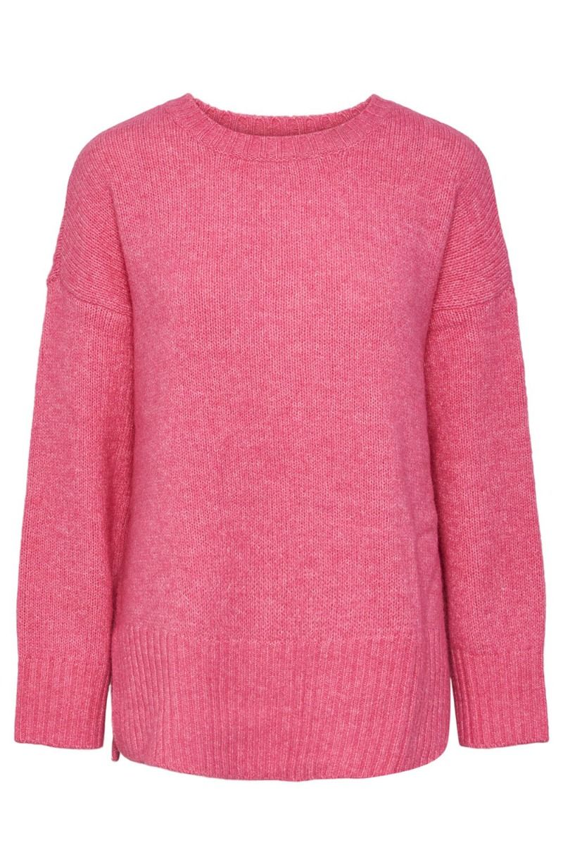 Pieces - Strik - PC Nancy LS Loose O-Neck Knit - Shocking Pink