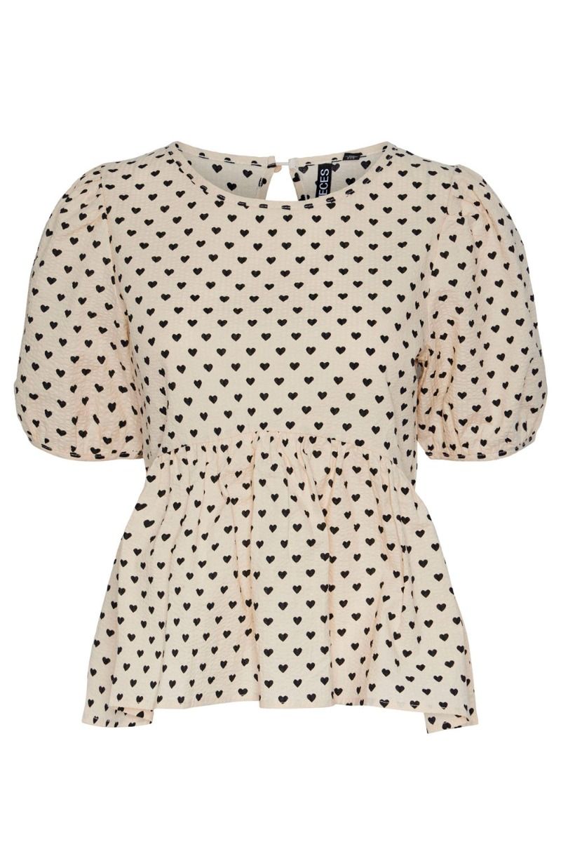 Pieces - Top - PC Heart SS O-Neck Top - Birch