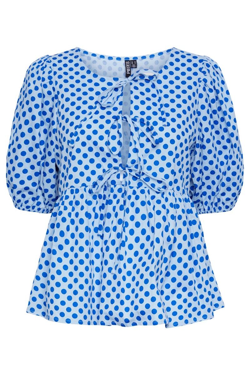 Pieces - Top - PC Jolly 2/4 Tie Top - Airy Blue