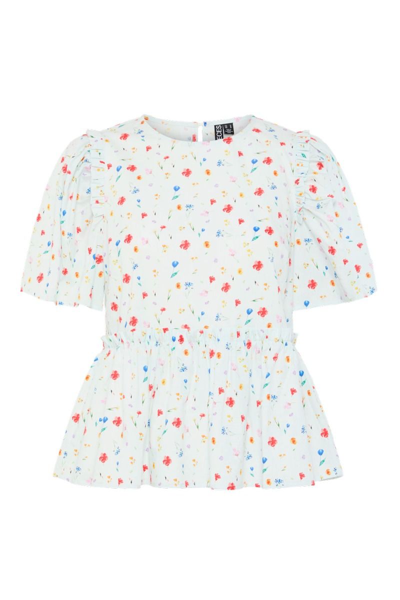 Pieces - Top - PC Mia Ss O-Neck Frill Top - Bright White