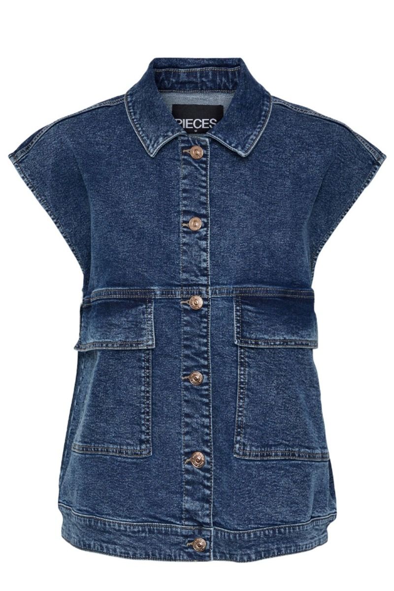 Pieces - Vest - PC Jessie SL Loose Denim Vest - Medium Blue Denim