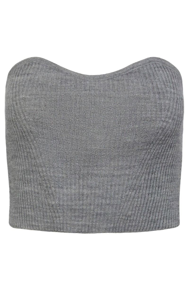Pieces - Top - PC Angie Knit Tube Top - Light Grey Melange