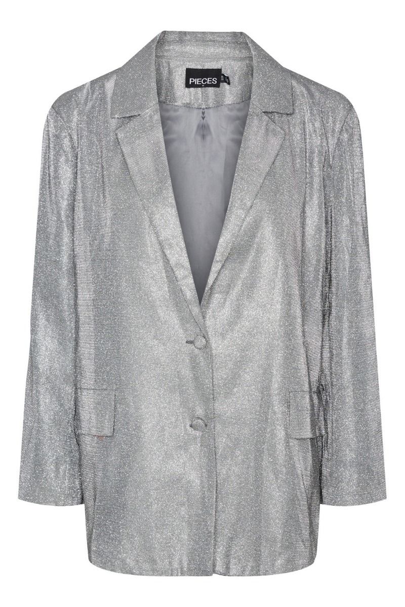 Pieces - Blazer - Glitty LS Blazer - Silver
