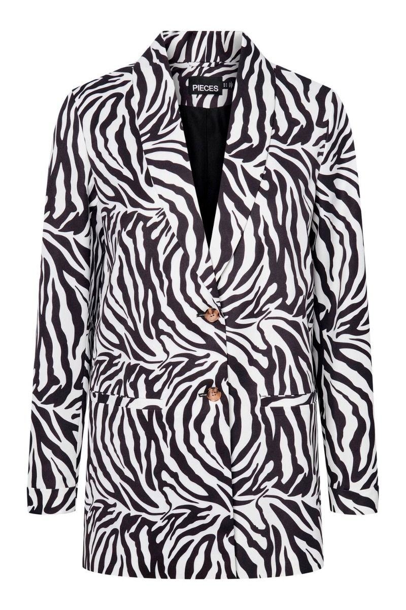 Pieces - Blazer - PC Size Zebra LS Loose Blazer - Bright White 