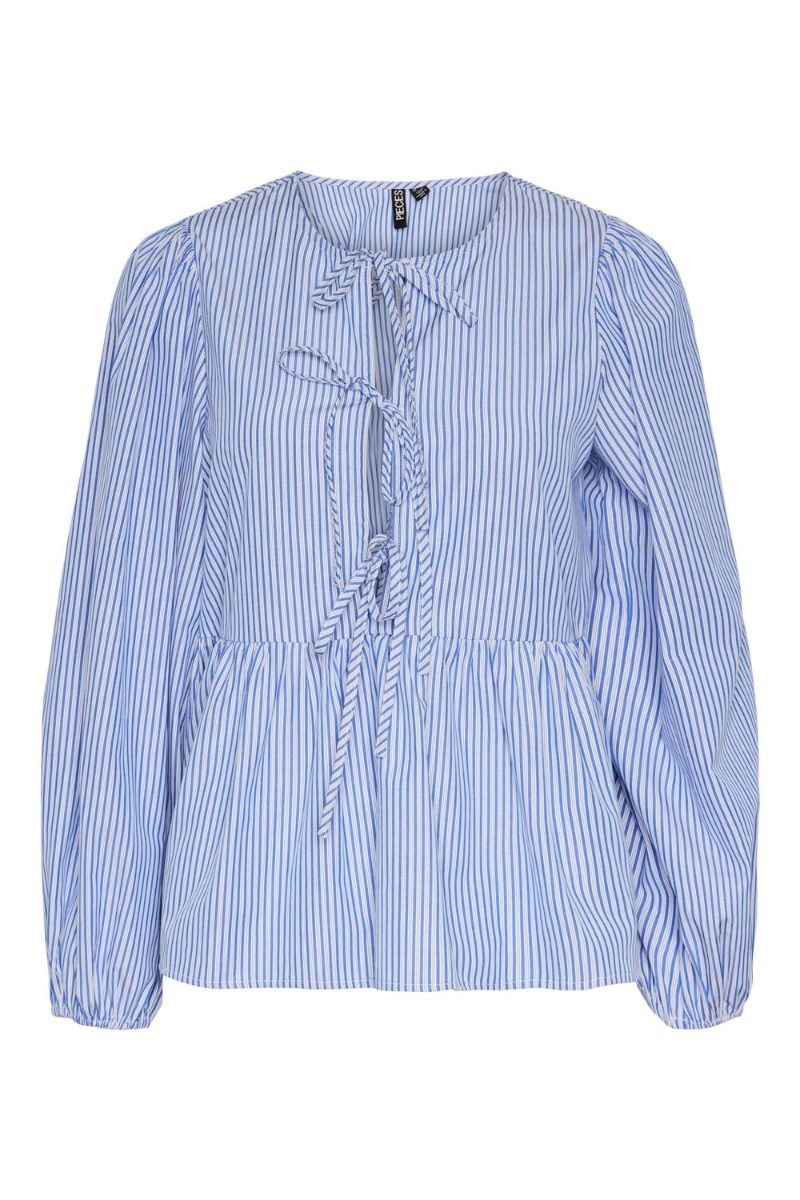 Pieces - Bluse - PC Holly LS Tie Top - Deep Ultramarine