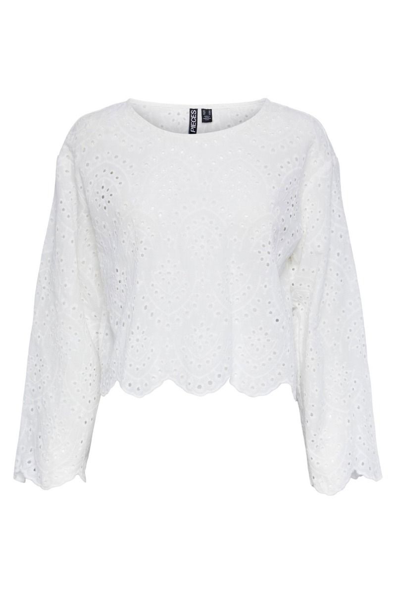 Pieces - Bluse - PC janni LS O-Neck Top - Bright White