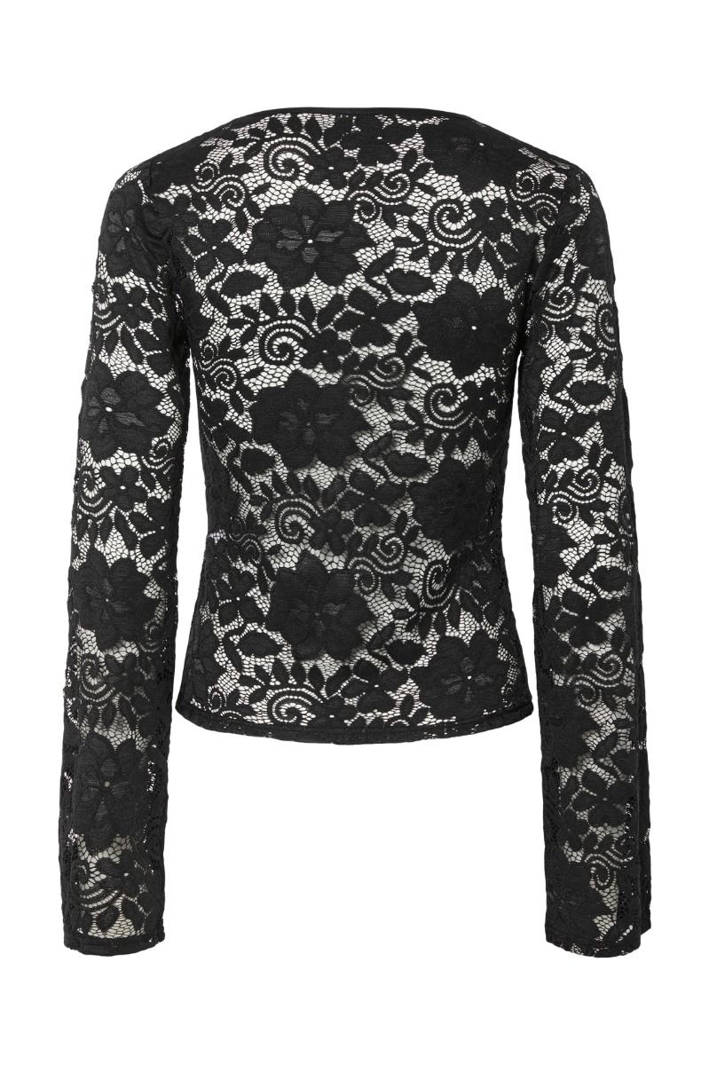 Pieces - Top - Pc Amalie Ls Lace Top - Black