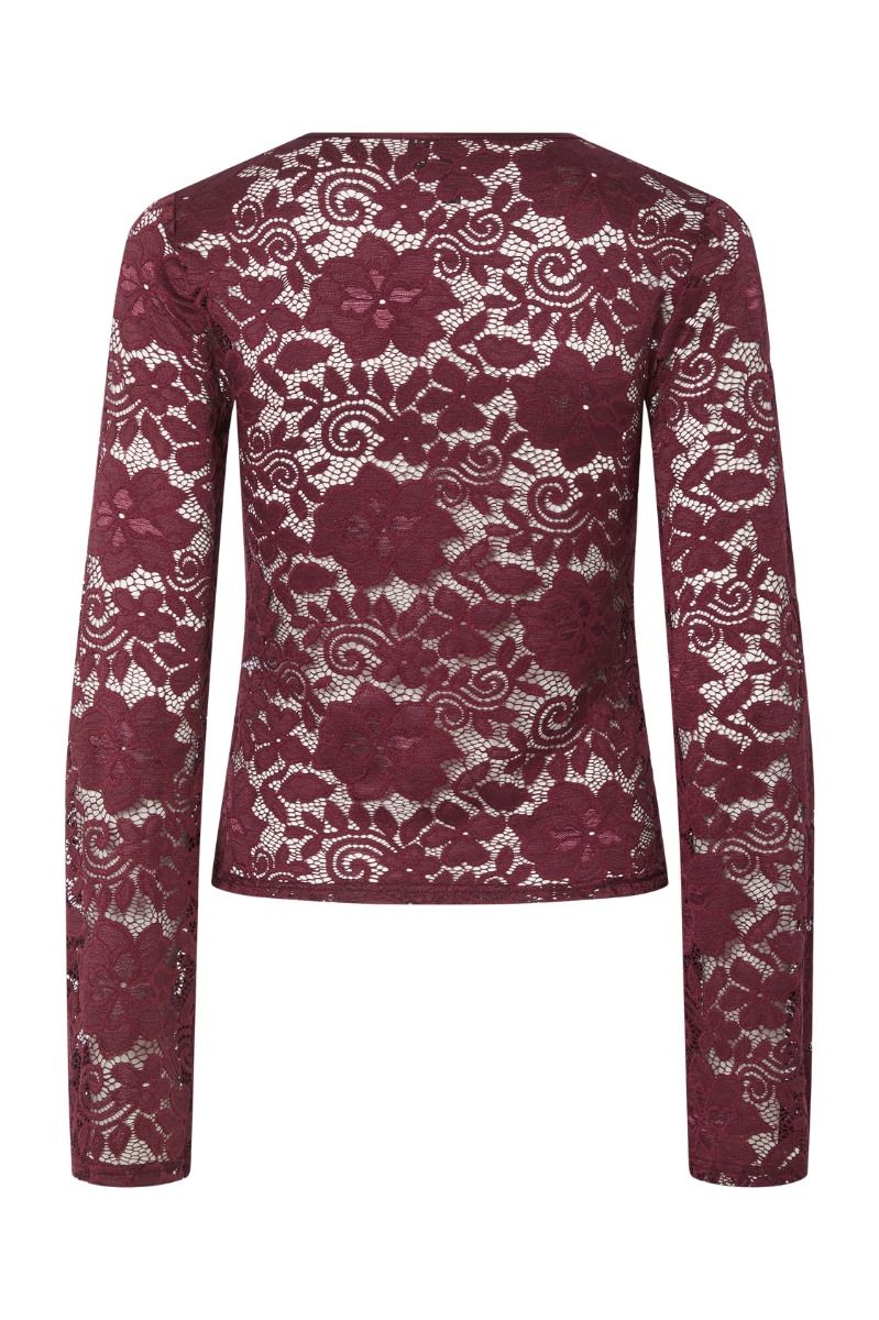 Pieces - Top - Pc Amalie Ls Lace Top - Tawny Port