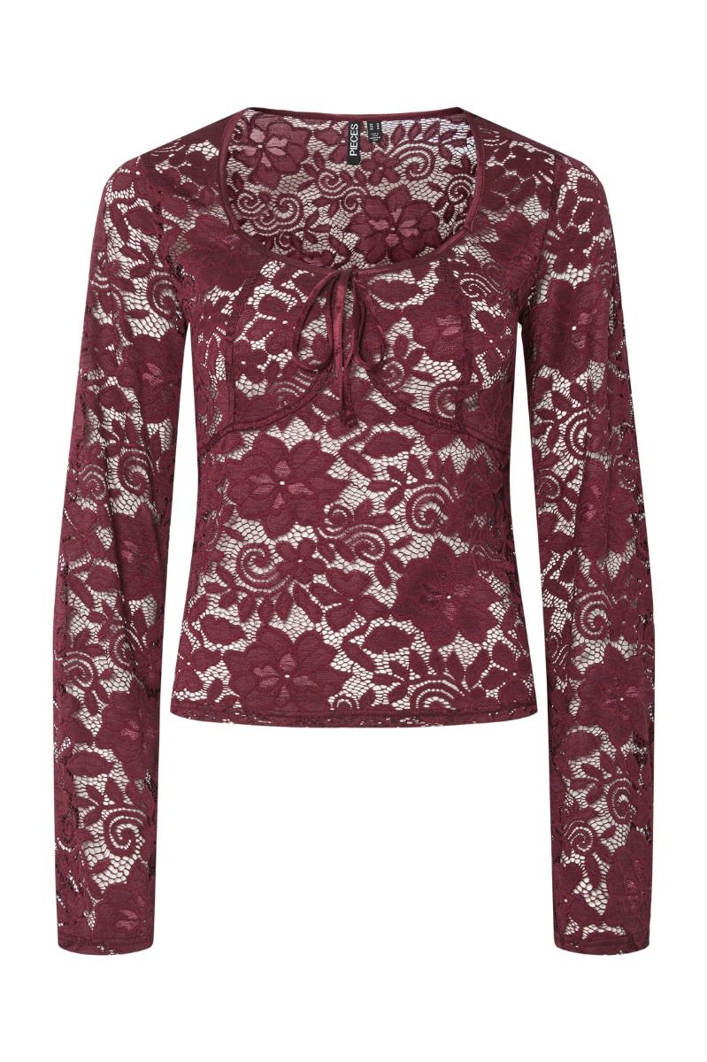 Pieces - Top - Pc Amalie Ls Lace Top - Tawny Port