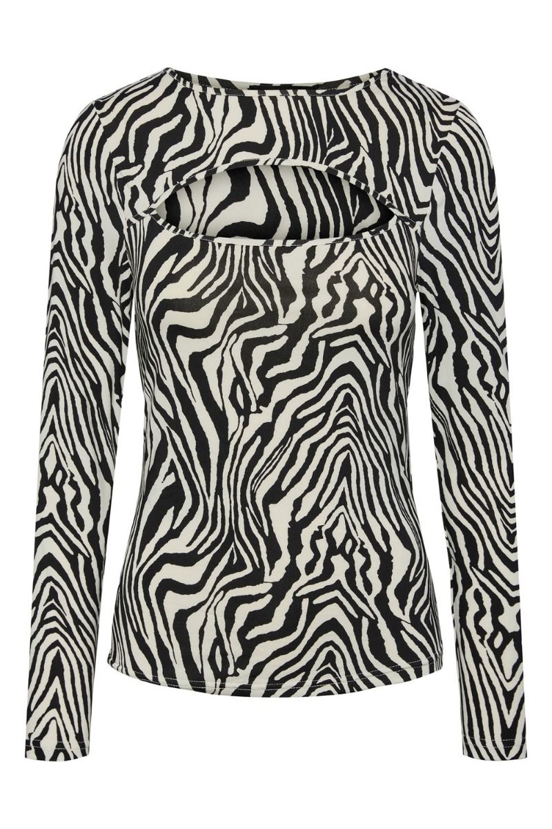 Pieces - Bluse - PC Atulle LS Cut Out Top - Black White Zebra