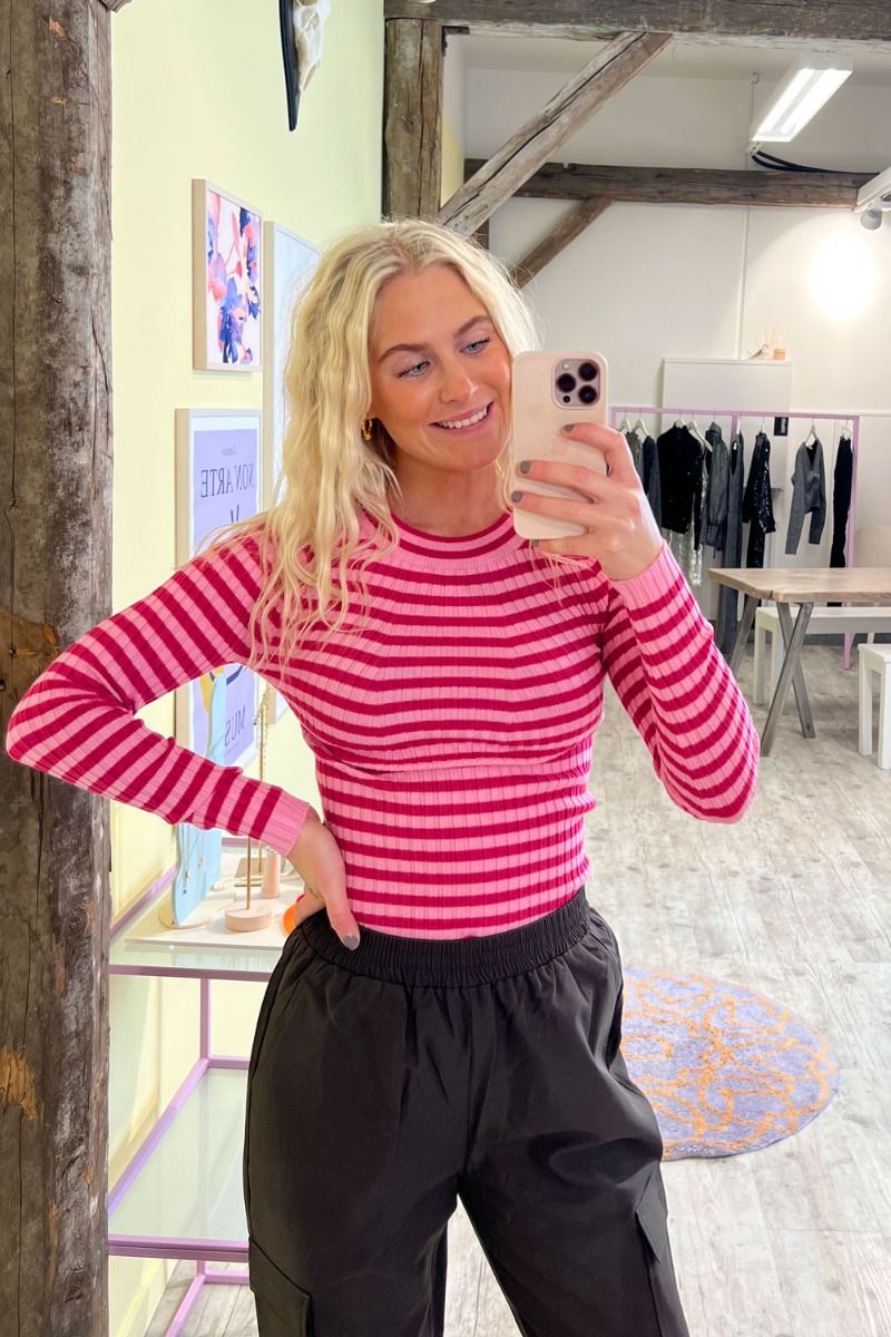 Pieces - Bluse - PC Crista LS O-Neck Knit - Beetroot Purple/Begonia Purple