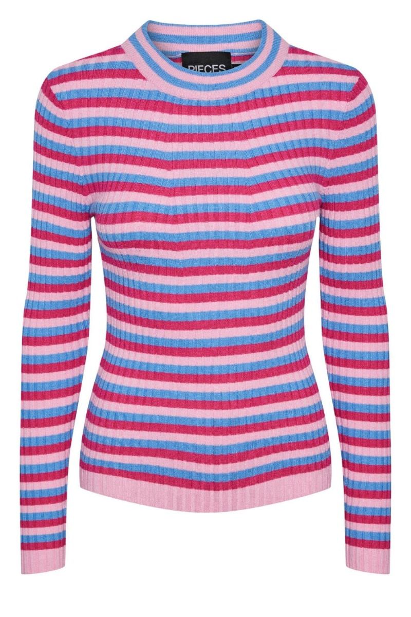 Pieces - Bluse - PC Crista LS O-Neck Knit - Begonia Pink/Marina-Bee