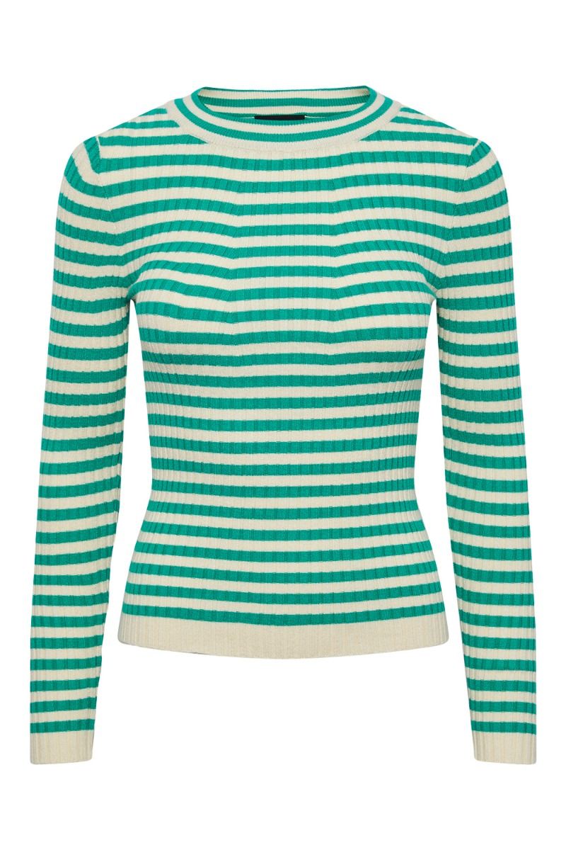 Pieces - Bluse - PC Crista LS O-neck Knit - Parakeet With Birch Stripes 
