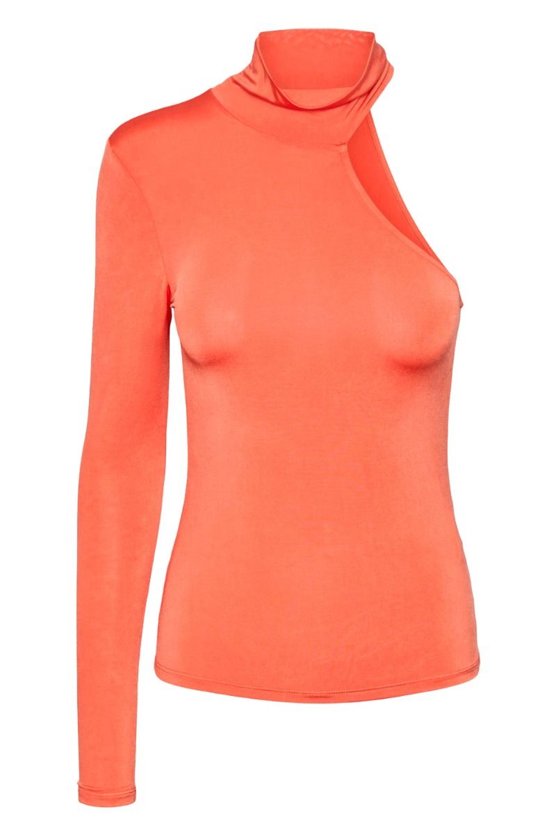 Pieces - Bluse - PC Dora LS Oneshoulder Top - Tangerine Tango (OBS! Skaffevare - kan ikke returneres)