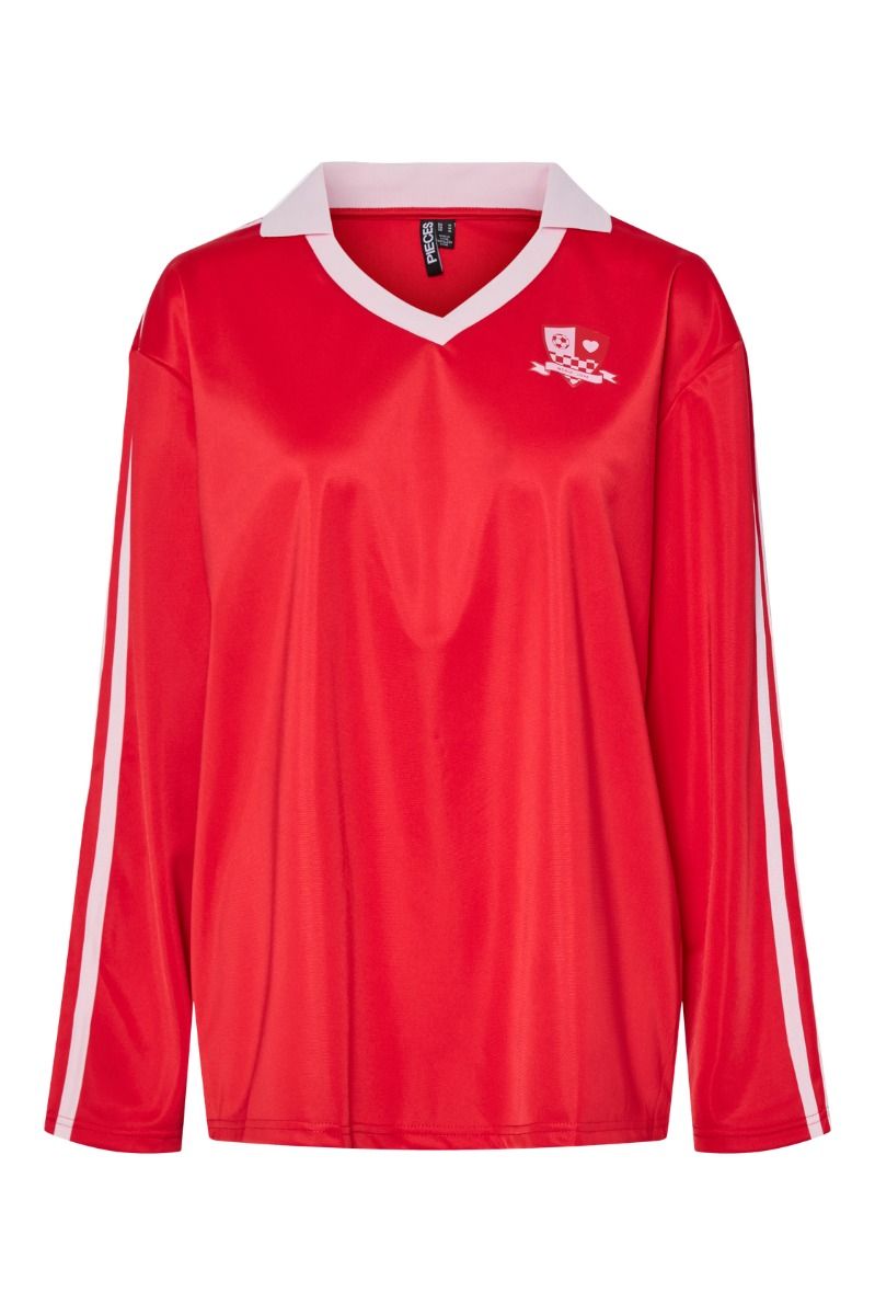 Pieces - Bluse - PC Grace LS Polo Shirt AU24 - High Risk Red