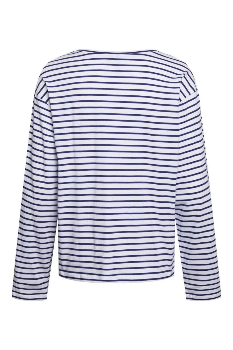 Pieces - Bluse - PC Jasmin LS Tee - Bright White/Navy Stripe