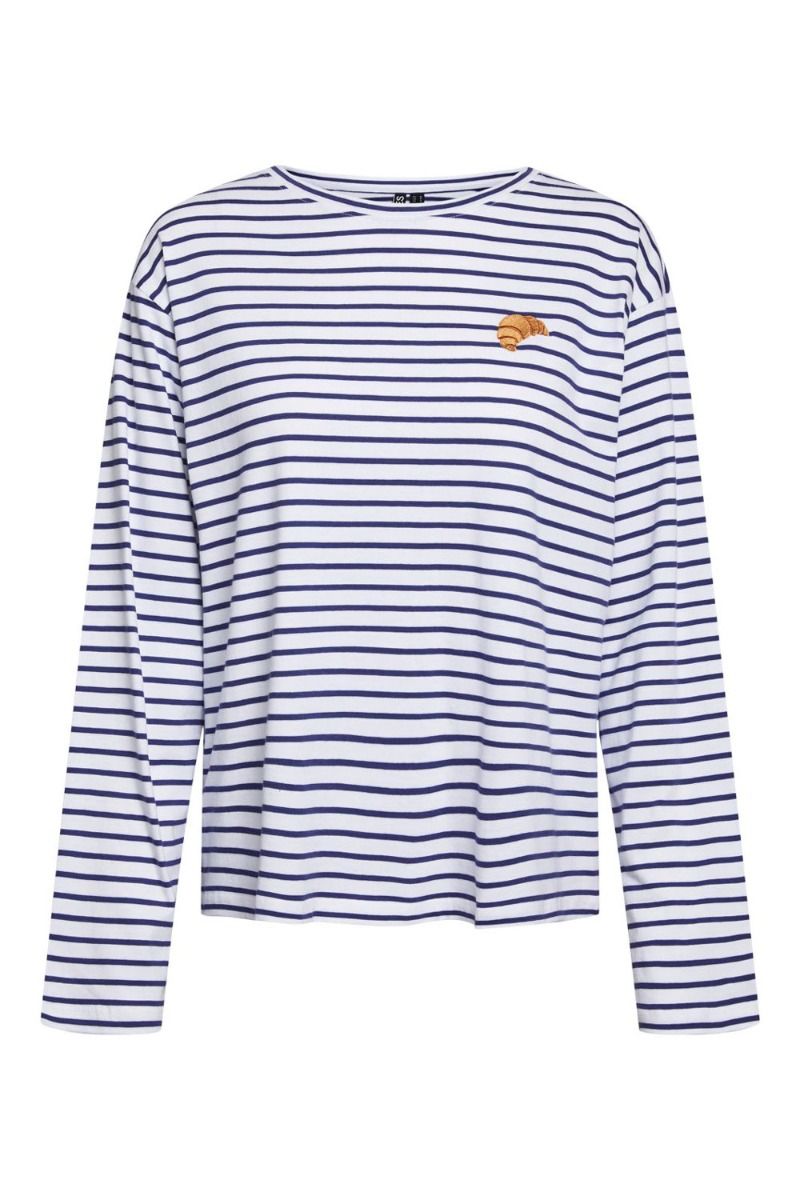 Pieces - Bluse - PC Jasmin LS Tee - Bright White/Navy Stripe